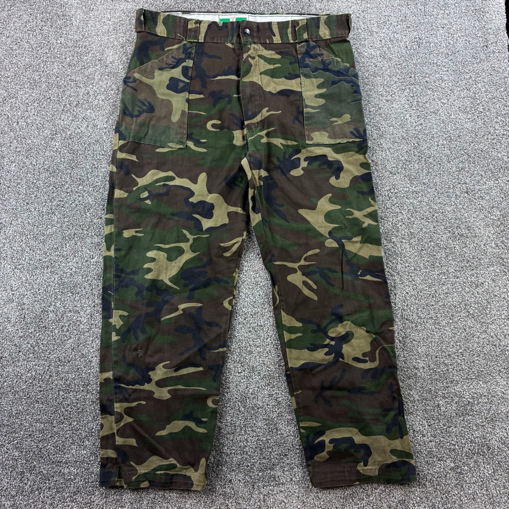 Vintage Game Winner Hunting Pants Mens 36x28 Canvas Woodland Camo Fatigue Pocket
